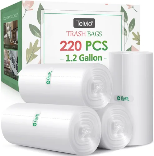 Bolsas de basura fuertes de 1.2 galones, 220 unidades, bolsas de basura para baño, bolsas de plástico pequeñas para la oficina en casa, cocina, se