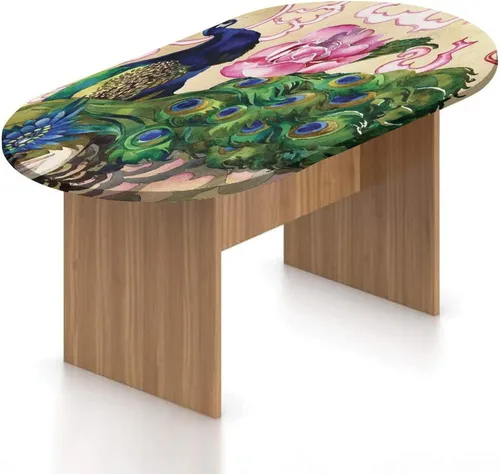 Miniatura 17 de XISUNYA Mantel ovalado ajustable, mantel de poliéster elástico de pavo real, mantel ajustable con estampado de flor de primavera japonesa, se adapta