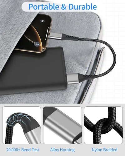 Miniatura 4 de Umefly Cable de carga corto para iPhone de 1 pie, paquete de 2 cables USB a Lightning para automóvil, cable de carga de iPhone de 1 pie para iPhone