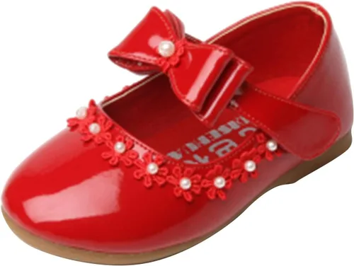 Zapatos sin cordones para niñas pequeñas, zapatos de cuero pequeños, zapatos individuales, zapatos de baile para niños (rojo, 12-18 meses)
