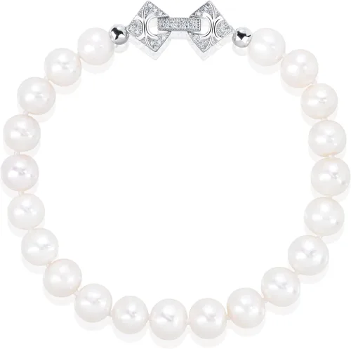 Pearlsays Pulseras de perlas naturales para mujer, plata de ley 925, cierre vintage, seleccionadas a mano, color blanco real, cultivadas en agua