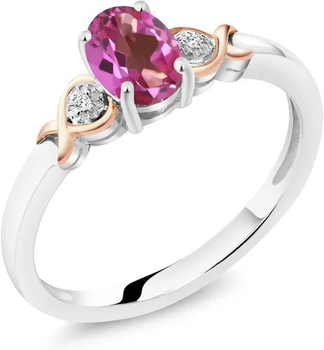 Miniatura 32 de Gem Stone King Anillo de compromiso de plata de ley 925 y oro rosa de 10 quilates, piedra preciosa ovalada de 0.276 x 0.197 in, con acento