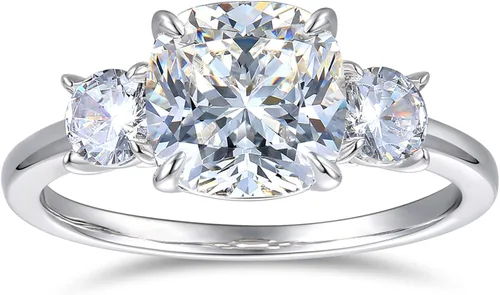 CGSRING 3 anillos de moissanita de piedra de 2.5 quilates de color D VVS1 anillos de moissanita de corte cojín para mujer, talla 4-12