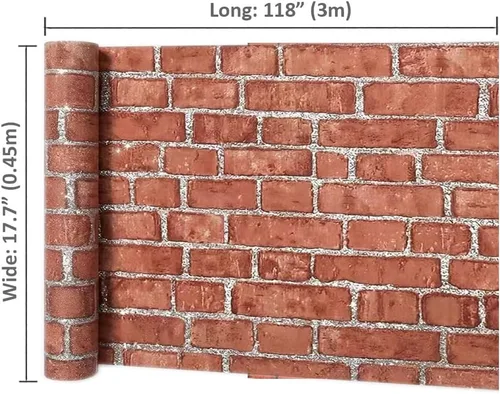 Miniatura 5 de Lependor Papel tapiz decorativo de 17.71" X 118" papel de pared autoadhesivo con ladrillo rojo impreso, fácil de aplicar, despegar y pegar - 17.71