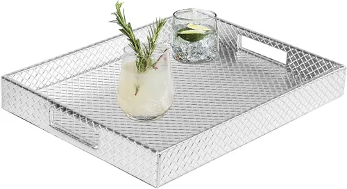 Miniatura 19 de HofferRuffer Bandeja rectangular de servir con asas con agujeros para mesa de café, desayuno, té, comida, bandeja de servicio para mostrador