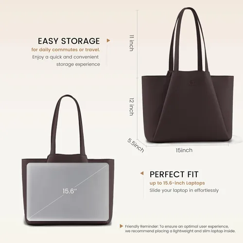 Miniatura 4 de LOVEVOOK Bolso de hombro para portátil para mujer - Bolso de 15.6 pulgadas de cuero sintético con cartera, bolso de oficina de gran capacidad