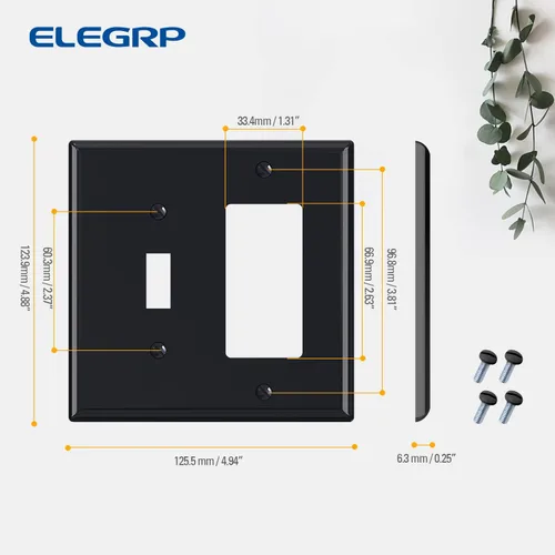 Miniatura 4 de ELEGRP - Placa de pared combinada de 2 ventanas, interruptor de luz de palanca de 1 banda, 1 dispositivo decorador/GFCI, placas de pared combinadas