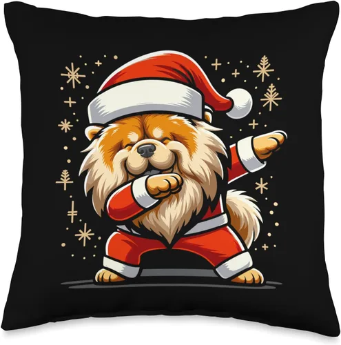 Xmas Chow Chow Gifts Christmas Chow Dog Dab Pose Santa Hat Xmas Throw Pillow, 16x16, Multicolor