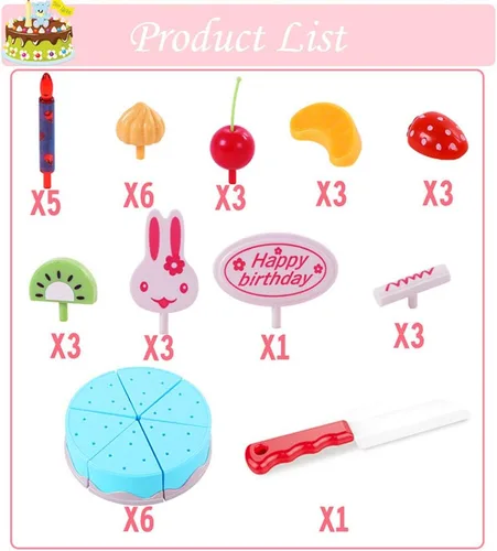Miniatura 4 de Juego de 38 piezas de decoración de pastel de fiesta de cumpleaños de corte de bricolaje, juego de comida de cocina para corte de frutas, regalo