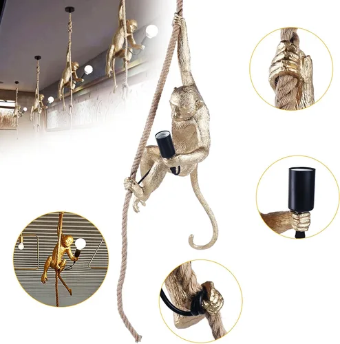Miniatura 6 de Lámpara colgante de resina vintage con cuerda de cáñamo de mono, lámpara colgante industrial retro Edison E27 para comedor, sala de estar