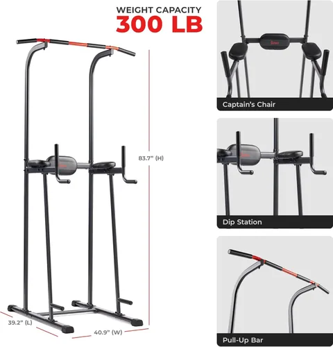 Miniatura 6 de Sunny Health & Fitness Power Tower Dip Station & Pull-Up Bar, Multi-Function Strength Training Equipment with Captain’s Chair, Push-Up Bars & Core