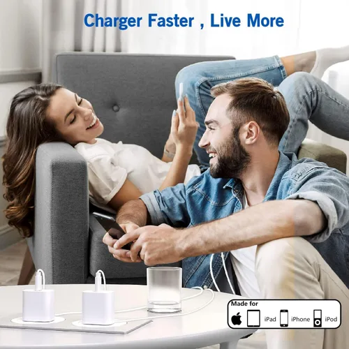 Miniatura 7 de Cargador de iPhone de carga rápida, paquete de 2 bloques de carga de pared USB C de Apple PD con cable USB-C a Lightning de 3 pies, adaptador tipo C