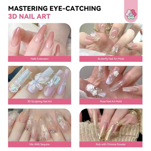 Miniatura 3 de SAVILAND Kit de gel de uñas Solid Builder: Aurora Silver Pink Clear 3D Sculpting Gel con moldes de silicona de flores de rosa y lápiz de tallado