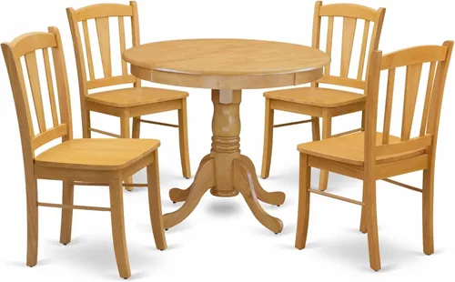 Miniatura 15 de East West Furniture ANDL3-MAH-W Juego de mesa y sillas de cocina de 3 piezas contiene una mesa de comedor redonda con pedestal y 2 sillas