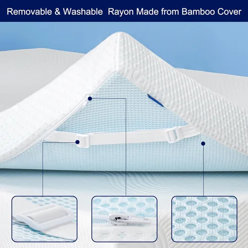 Miniatura 4 de Subrtex Funda para Topper de Colchón (Solo Funda) Protector de Colchón Ropa de Cama de Rayón Hecho de Bambú Funda Envolvente de Colchón Extraíble