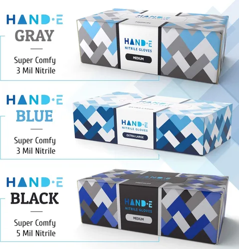 Miniatura 9 de Guantes desechables de nitrilo azul Hand-E Touch - Guantes de examen médico sin látex, sin polvo, seguros para alimentos, para cocinar