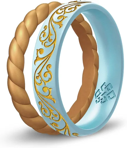 Miniatura 14 de Knot Theory Anillo de silicona de filigrana y hoja de laurel con incrustaciones de oro, anillo de boda de silicona grabado, para actividades
