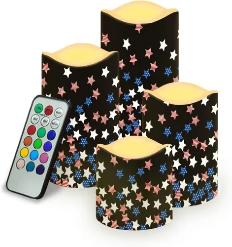 Miniatura 14 de Jeiento American Flag Flameless Candles 4 Pack 4th of July Home Decoration Flower American Flag LED Candles Battery Operated with Timer Remote