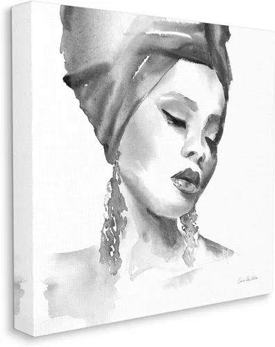 Miniatura 2 de Stupell Industries Pintura de retrato de acuarela suave de mujer con envoltura, diseñada por Aimee Del Valle, lienzo para pared, 17 x 17 pulgadas