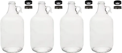 North Mountain Supply Jarra de fermentación de vidrio transparente de 1/2 galón (64 onzas) con asa, tapa de plástico negro y tapa de metal negro,