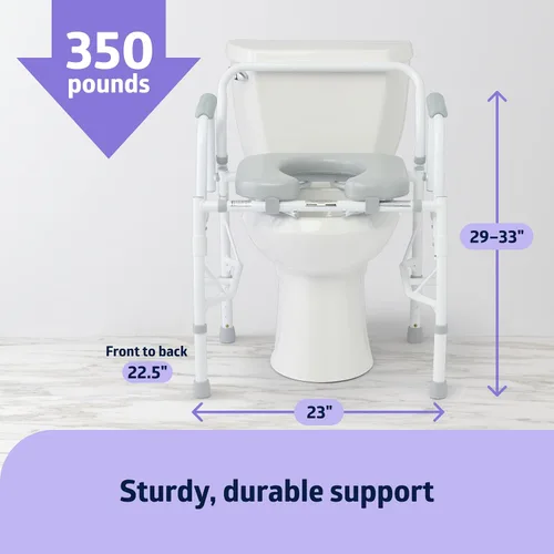 Miniatura 4 de Medline Cómoda de brazo abatible para adultos y personas mayores, asiento acolchado, orinal extraíble, protector contra salpicaduras, brazos