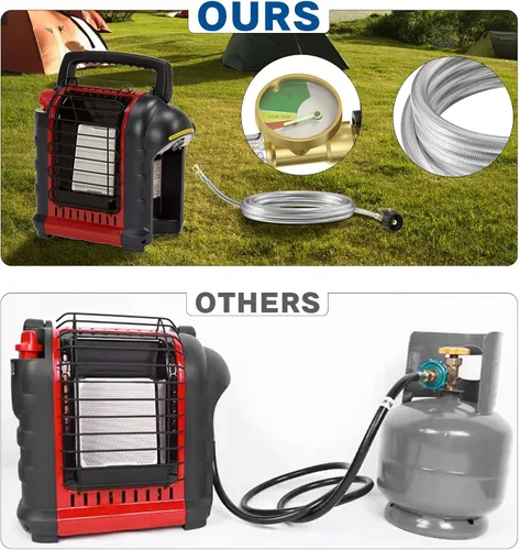Miniatura 7 de NQN Manguera adaptadora de propano trenzada de acero inoxidable de 12 pies con calibre, adaptador de manguera de tanque de propano convertidor de 1