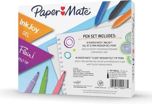Miniatura 6 de Paper Mate Paquete Variado de Bolígrafos, Bolígrafos de Gel Retráctiles InkJoy, Punta de Fieltro Flair, 28 Unidades - Colores Surtidos, Escritura