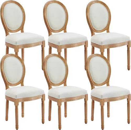 Miniatura 10 de Juego de 2 sillas de comedor francesas con respaldo redondo, sillas de comedor tapizadas de mediados de siglo con patas de madera maciza para Beige