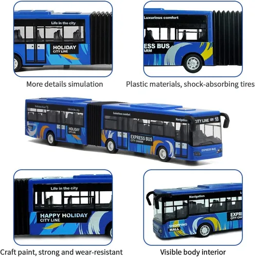 Miniatura 3 de Crelloci Autobús urbano de juguete para niños, vehículos de aleación fundida, autobús eléctrico articulado Metro con sonidos y luces, modelos