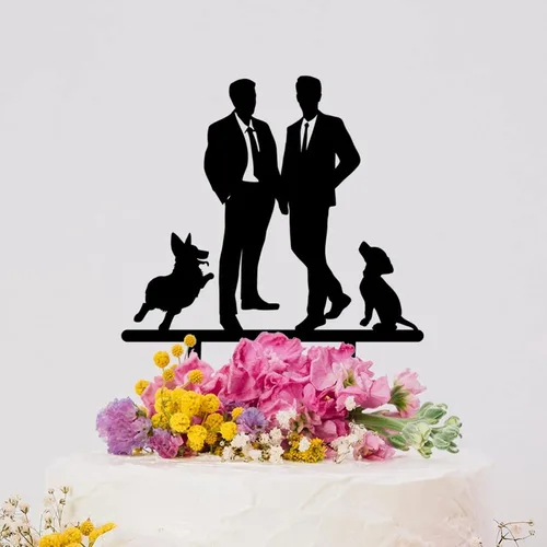 Miniatura 4 de Decoración rústica para tartas de boda del mismo sexo, silueta de novios, decoración para tartas de boda con Rottweiler y Basset Hound Novio y Novio