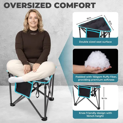 Miniatura 3 de FUNDANGO Taburete trípode plegable, silla de pesca portátil ligera con asiento acolchado grueso, 440 libras, sillas de campamento al aire libre