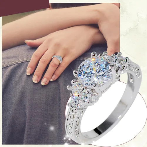 Miniatura 3 de Anillo de plata de diamante de lujo anillo de compromiso anillo de boda anillo de circonita joyería para tu princesa