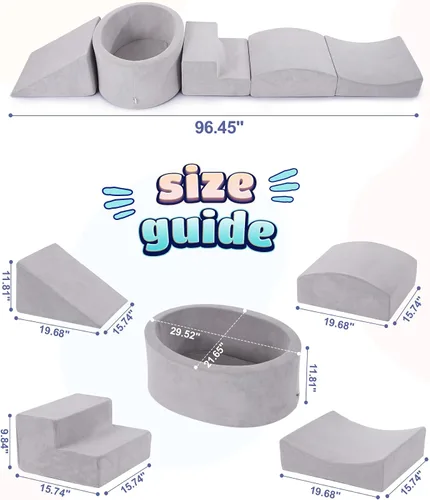 Miniatura 2 de Elftopia Bloques de Escalada de Espuma con Fosa de Pelotas Diseñados para Niños Pequeños de 1 a 3 Años - Excelente para Gatear en Interiores, gris-5