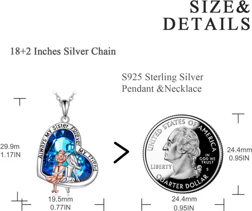 Miniatura 4 de Collar de plata de ley esterlina en forma de corazón, regalo de joyería de hermanas y amistad femenina
