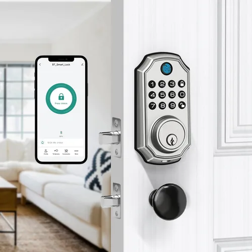 Miniatura 9 de LOCK&SOLVER Cerradura de puerta con teclado con asa, cerraduras inteligentes para puerta delantera, cerradura de entrada sin llave, cerradura