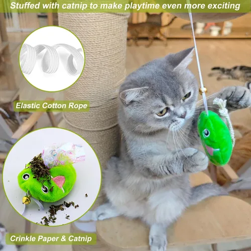 Miniatura 2 de Varita interactiva de juguete para gatos con ratón de hierba gatera, varita provocadora para gatos con cuerda arcoíris para gatos adultos aburridos