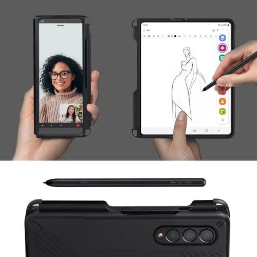 Miniatura 2 de Cavor Funda diseñada para Samsung Galaxy Z Fold 3 con soporte para bolígrafo S, protección de cuerpo completo, antiarañazos, anticaídas, resistente
