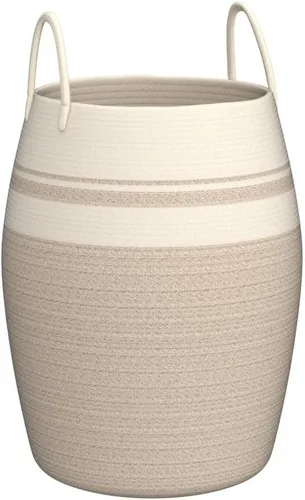Miniatura 4 de OIAHOMY Cesta de lavandería tejida de cuerda de algodón, grande, cesto alto para ropa con asas de algodón extendidas para almacenamiento de ropa