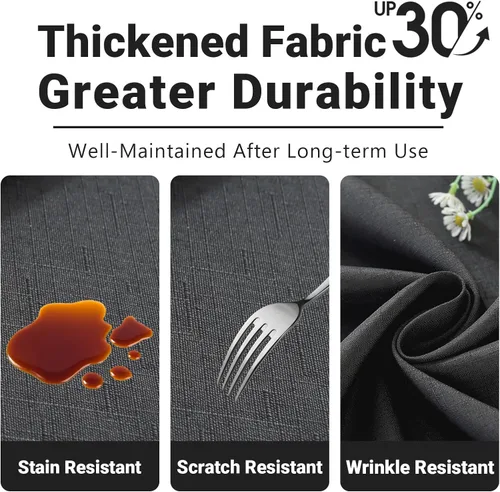 Miniatura 3 de Laolitou - Mantel cuadrado de lino impermeable texturizado negro, manteles lavables sin arrugas a prueba de derrames para mesa de comedor