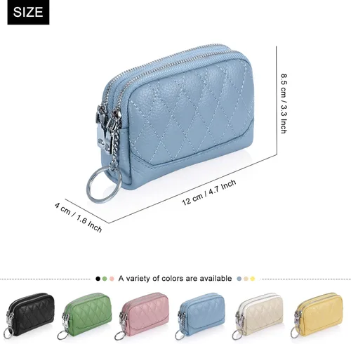 Miniatura 2 de XEYOU Monedero pequeño de piel auténtica con llavero y anillo, Azul, Casual