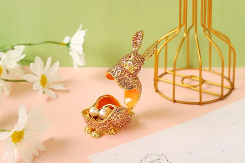 Miniatura 6 de Bonita caja de joyería de conejo con bisagras de animales de Pascua, regalo para decoración del hogar
