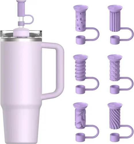 Miniatura 8 de YOTIME Tapas de silicona para popotes, 6 piezas reutilizables de 0.39 pulgadas/10mm con ventosa para Stanley Cup 40 30 oz, color negro
