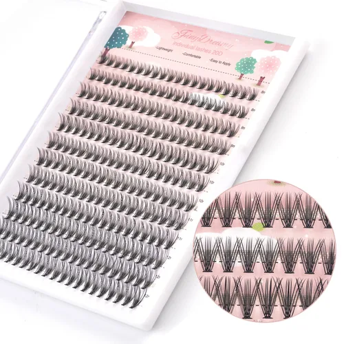 Miniatura 18 de Extensiones de pestañas 20D, 240 extensiones de pestañas individuales, pestañas en racimo de volumen, longitudes mixtas de 0.394-0.551 in, 20
