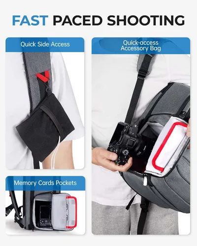 Miniatura 4 de BAGSMART Mochila para cámara, bolsas expandibles para cámara DSLR SLR para fotógrafos, mochila de viaje para fotografía con compartimento para Gris