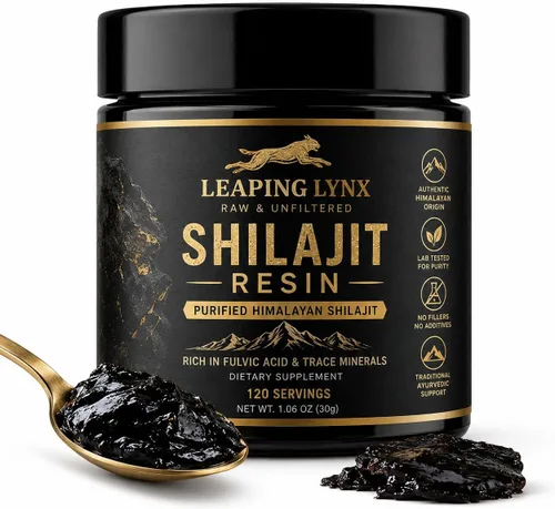 Resina Shilajit del Himalaya de 1,000 mg – 85+ oligominerales, ácido fúlvico orgánico de grado dorado | Cosechado alpino, secado al sol y purificado
