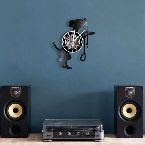 Miniatura 8 de The Geeky Days Reloj de pared de cuarzo silencioso con batería de disco de vinilo negro para perros y mascotas, reloj colgante de álbum retro Sin luz