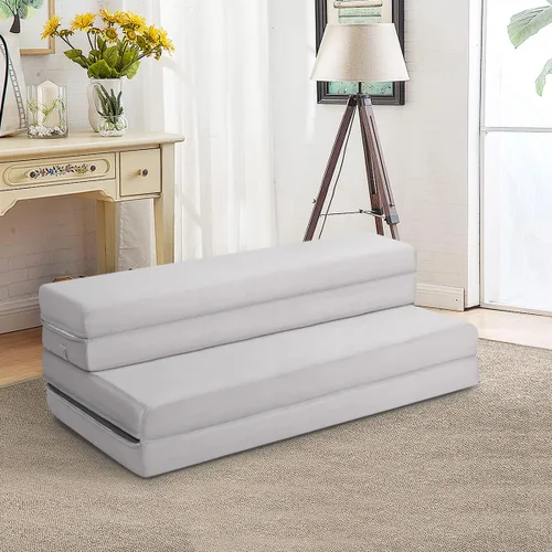 KOMFOTT Colchón de espuma triple plegable de 4 pulgadas, tamaño individual XL con funda extraíble, convertible portátil para sofá, cama, suelo, Gris