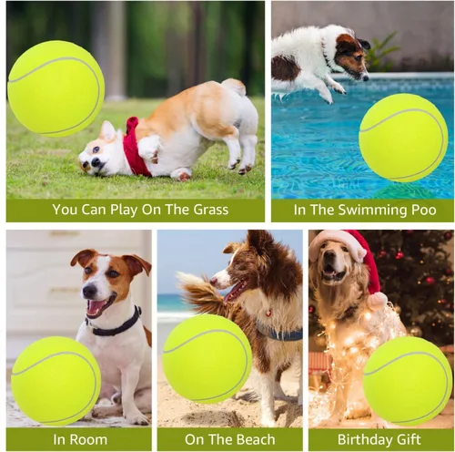 Miniatura 6 de Pomeat 2 pelotas de tenis Gaint para perros, pelotas de tenis inflables grandes de 9.5 pulgadas, juguete masticable para mascotas, pelotas de 2