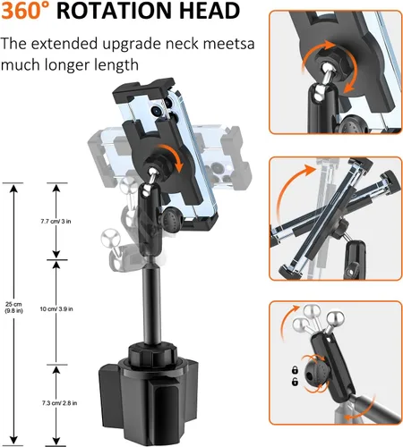 Miniatura 5 de Soporte para portavasos de automóvil resistente [rotación de 360° sin sacudidas] Soporte para iPad con brazo de metal para tableta y teléfono, iPad