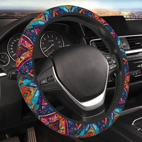 Funda para volante de automóvil, protector antideslizante universal de 15 pulgadas de estilo bohemio oscuro, accesorios elásticos para auto para